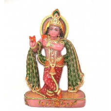 Hindu God Krishna Idol Figure Statue Pink Rose Quartz Stone Hand Painted D771